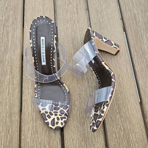 Manolo Blahnik High‎ Heel Sandals Women's Size 9.5B Black Leopard Print Slip On - Picture 3 of 9